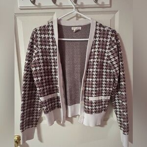 Christian Siriano Brown, Pink and White Houndstooth Cardigan